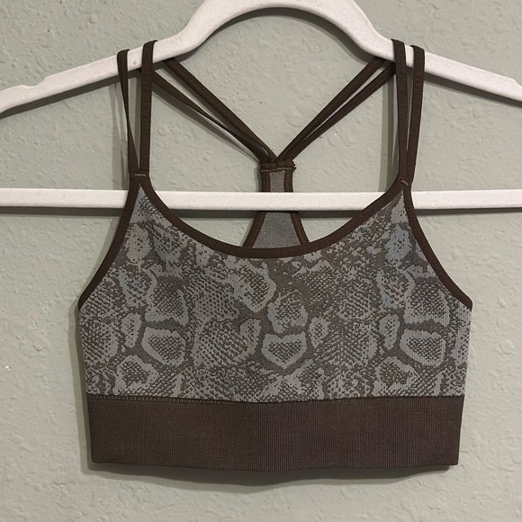 NWOT Bombshell Sportswear Sz XS Brown Snakeskin Sports Bra Racerback ~ - Picture 1 of 8